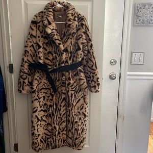 Faux fur animal print coat